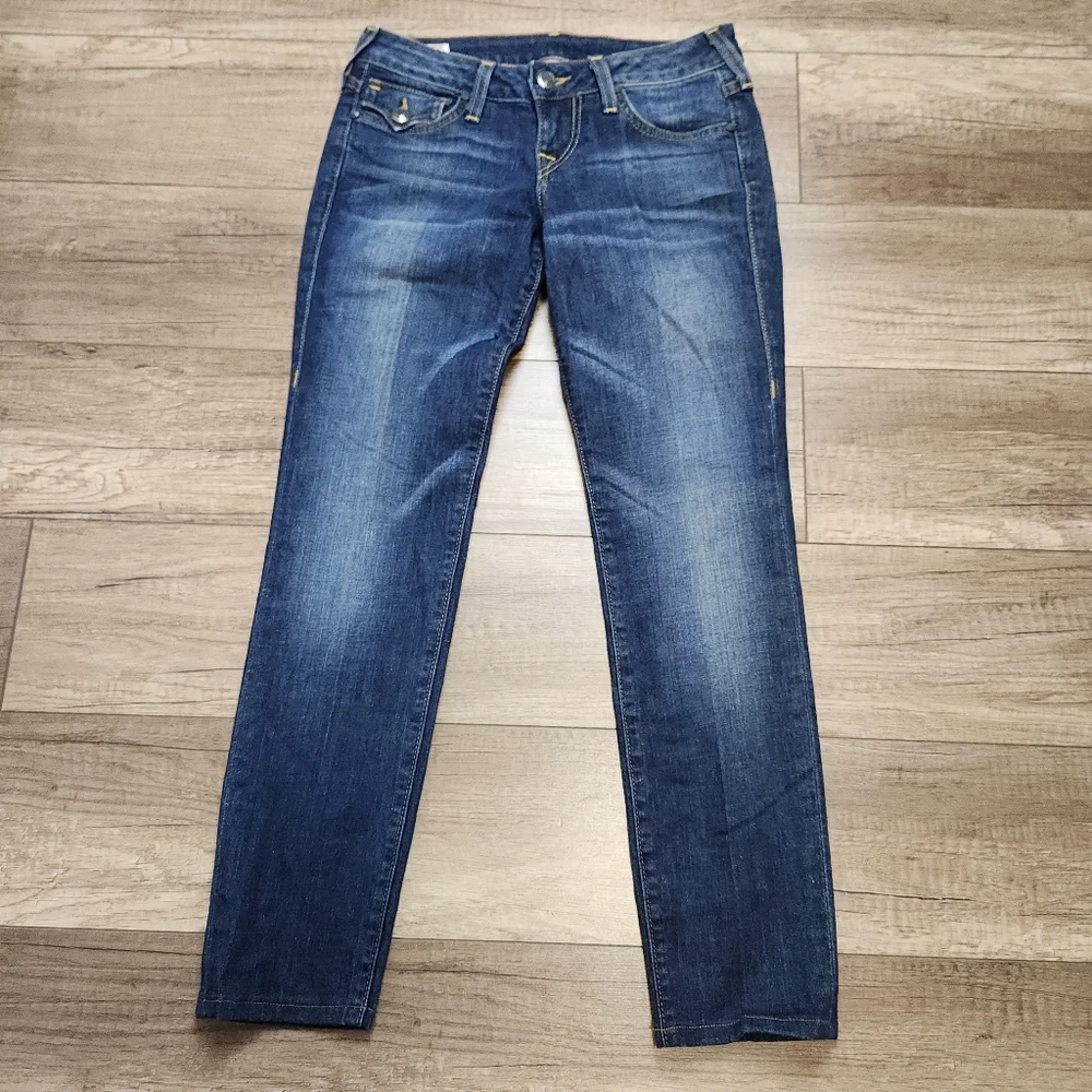 True Religion Women WAKR20Q10 low rise slim straight skinny denim Blue jeans 26 - Picture 3 of 14